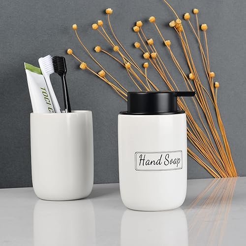 Miniatura 43 de BosilunLife Juego de Dispensadores de Jabón Espumoso - Dispensador de Jabón de Manos de Cerámica Albaricoque de Espuma de 12 onzas con Bomba a Bomba