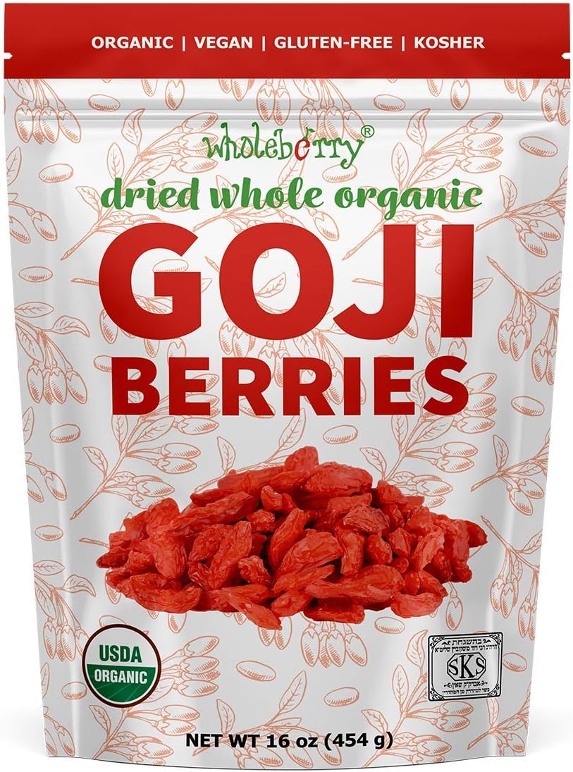 organic wolfberry gouqi Goji berries 16oz| Raw, Vegan, Gluten Free Super food High in Plant Based Protein, Dietary Fiber, Vitamin A & Iron | Large