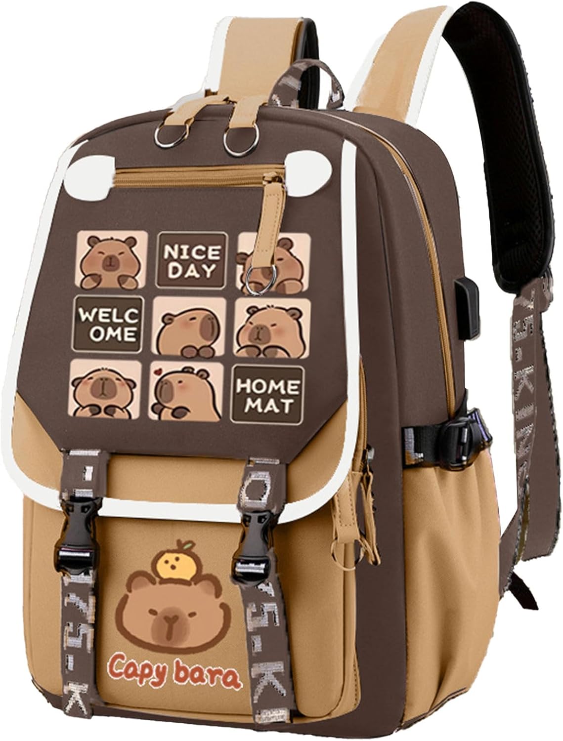 Kawaii Capybara Large Capacity Backpack for Women Travel Bag Brown Waterproof Laptop Casual Daypack Outdoor (Capybara M)