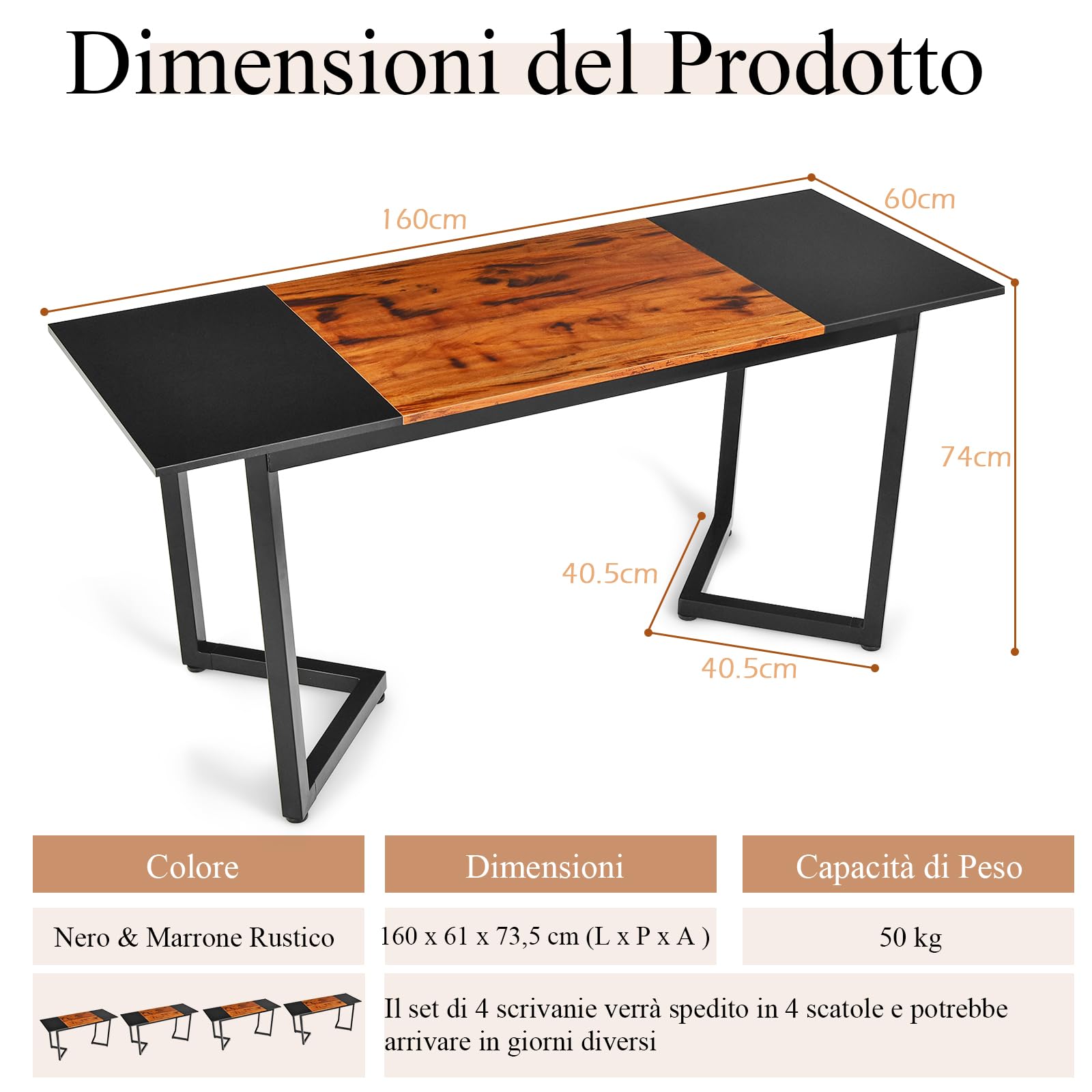 GYMAX Tavolo da Conferenza di 160 cm, Tavolo da Ufficio Industriale con Gancio, Struttura Metallica, Scrivania per Computer per Casa, Ufficio, Sala Conferenze, 160 x 60 x 74 cm
