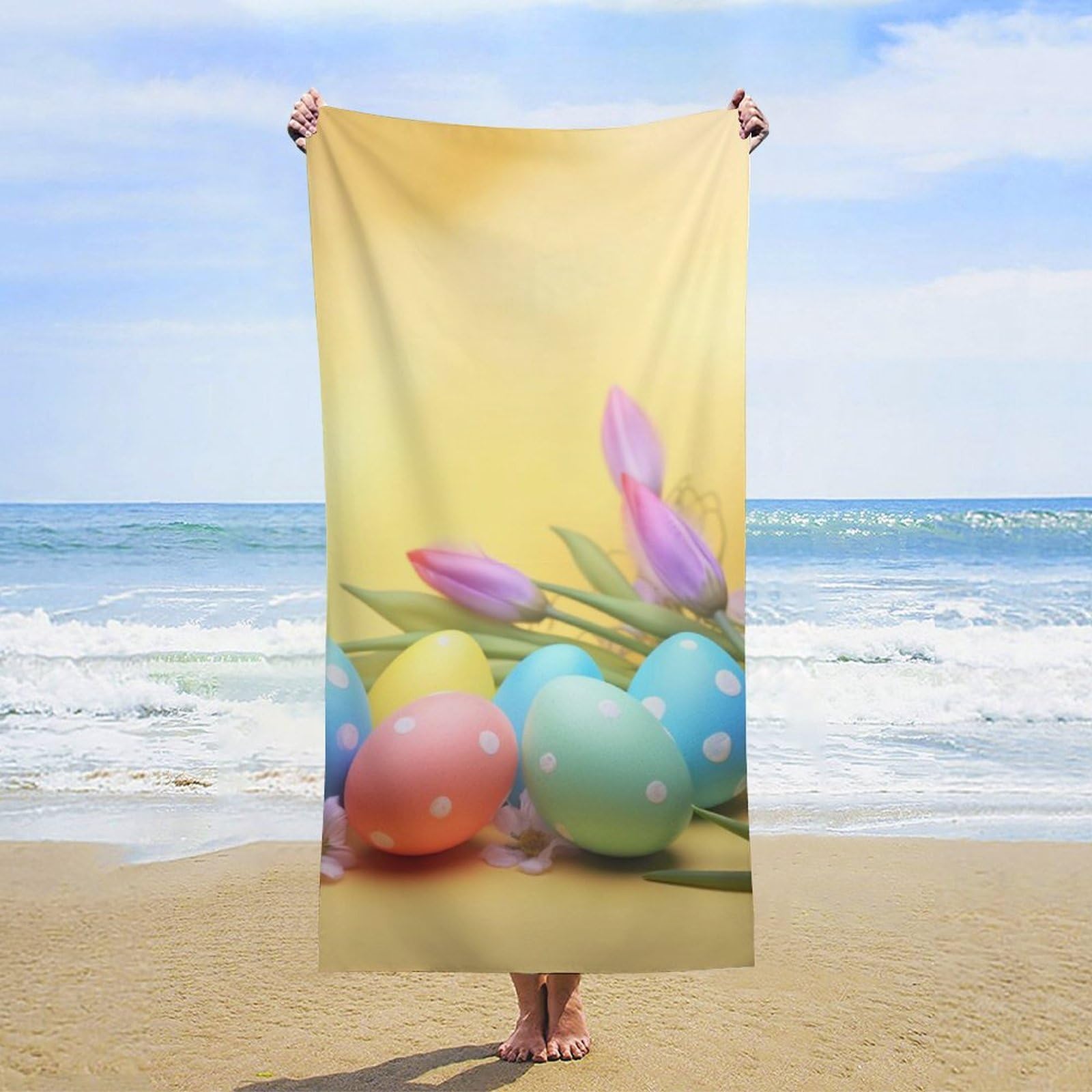 NTVOWPZO April Easter Beach Towel Oversized Microfiber Bath Towels Lightweight Sand Proof Beach Towels Absorbent Pool Towels for Swimming Yoga Bathroom Towel 31.5" X 63"
