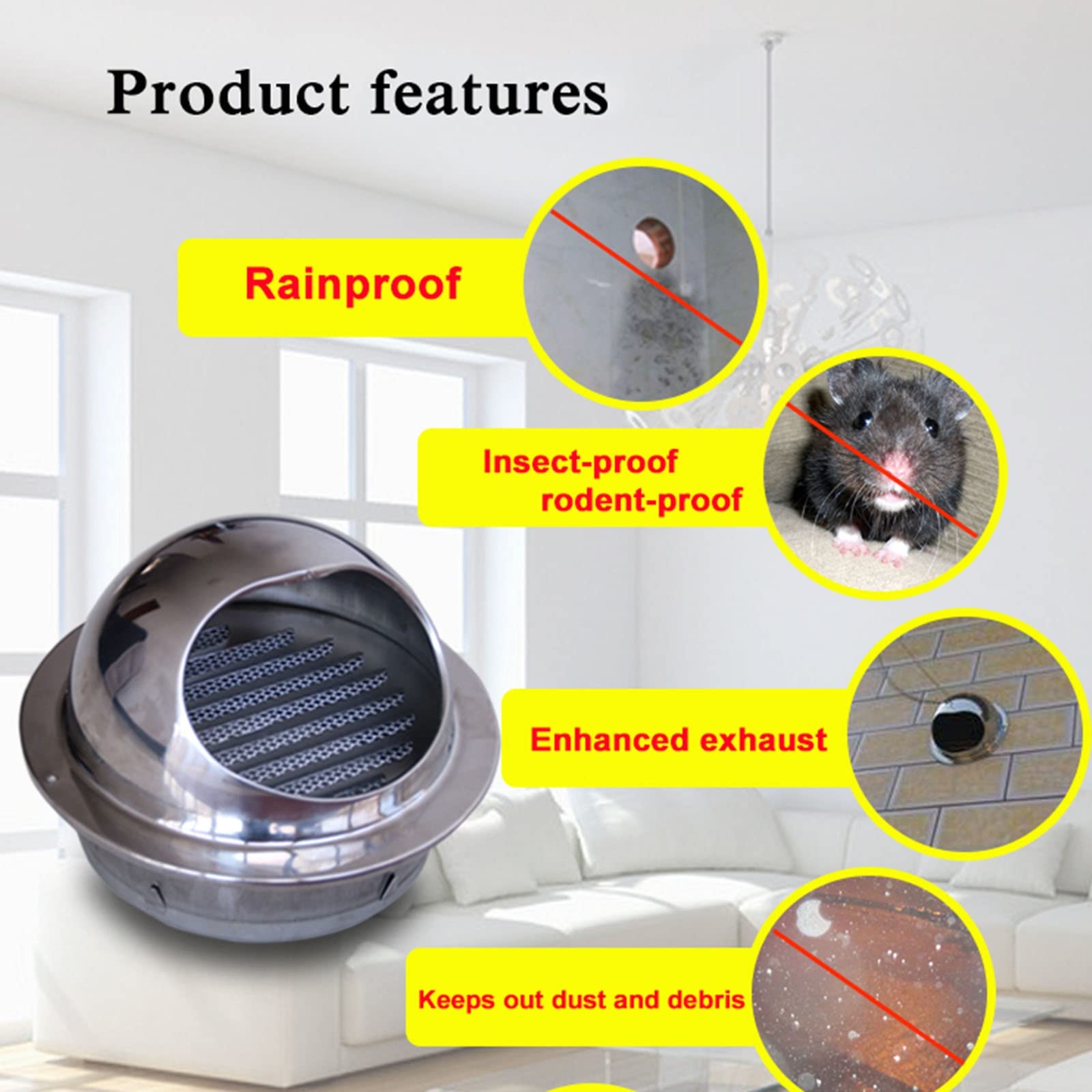 WORDFUN Rejilla De Ventilación De Acero Inoxidable, Rejilla Redonda Tapa De Ventilación, Salida De Aire con Malla De Pantalla, Bocas De Ventilación, A Prueba De Insectos Y Ratas