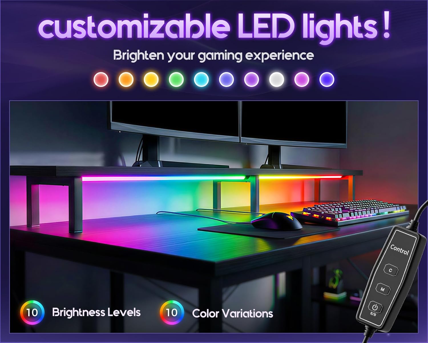 ODK Gaming Desk with Led Lights & Power Outlet, 48 Inch Gaming Computer Desk with Storage Shelves, PC Desk with Monitor Stand, Gamer Desk Table for Home Office, Black - Image 5