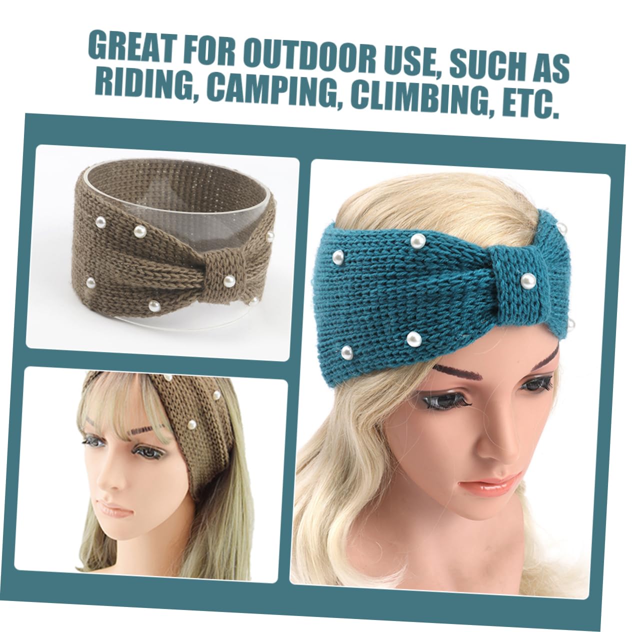 AOKWAWALIY Vintage Pearl Crochet Turban Bowknot Hair Band Knitted Headband for Women Warm Ear Warmer Headscarf