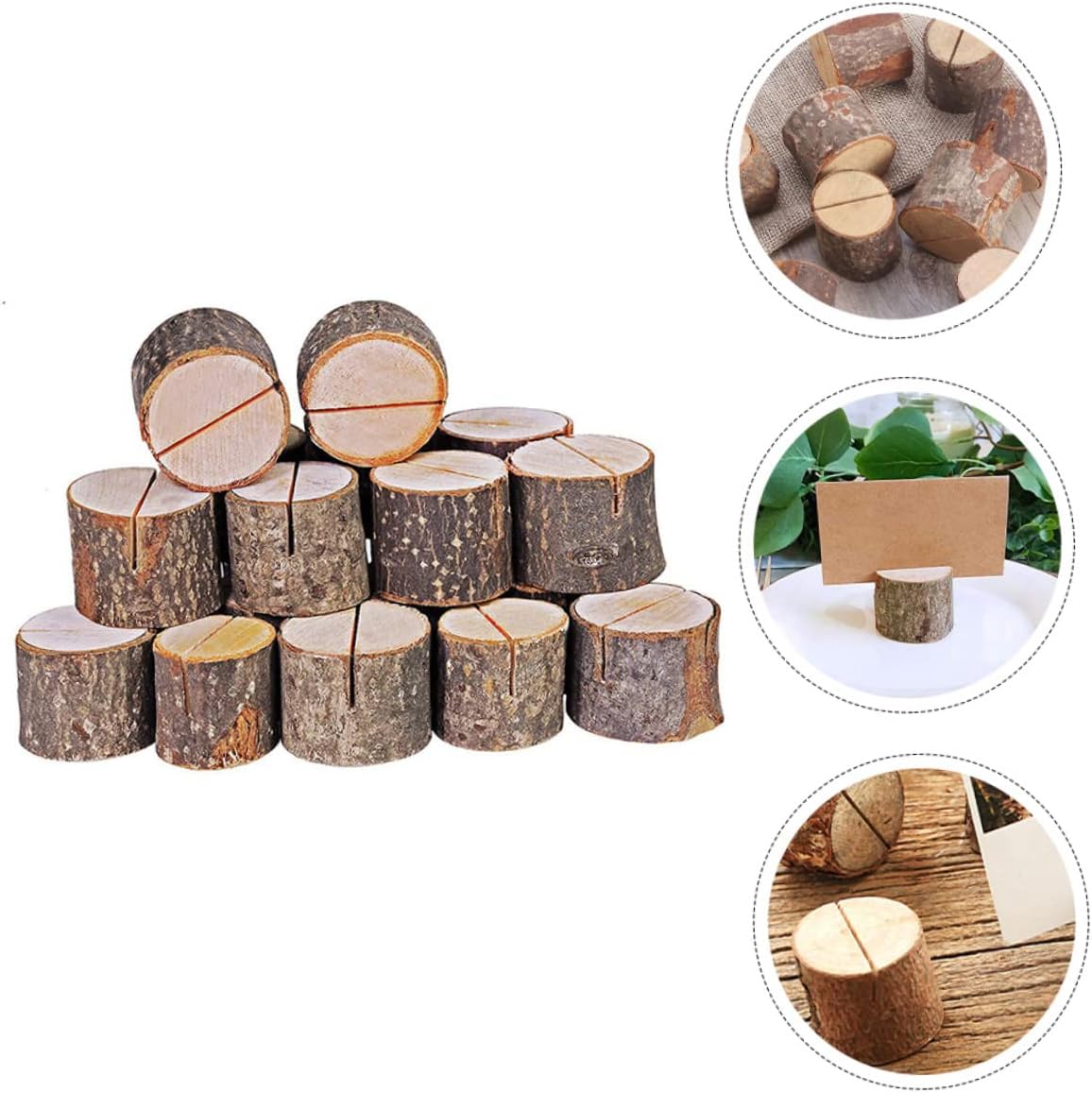 IMIKEYA Unique Wooden Tree Stump Photo Holders Memo Clips for Desktop Charcuterie Boards Accessories Display Holders