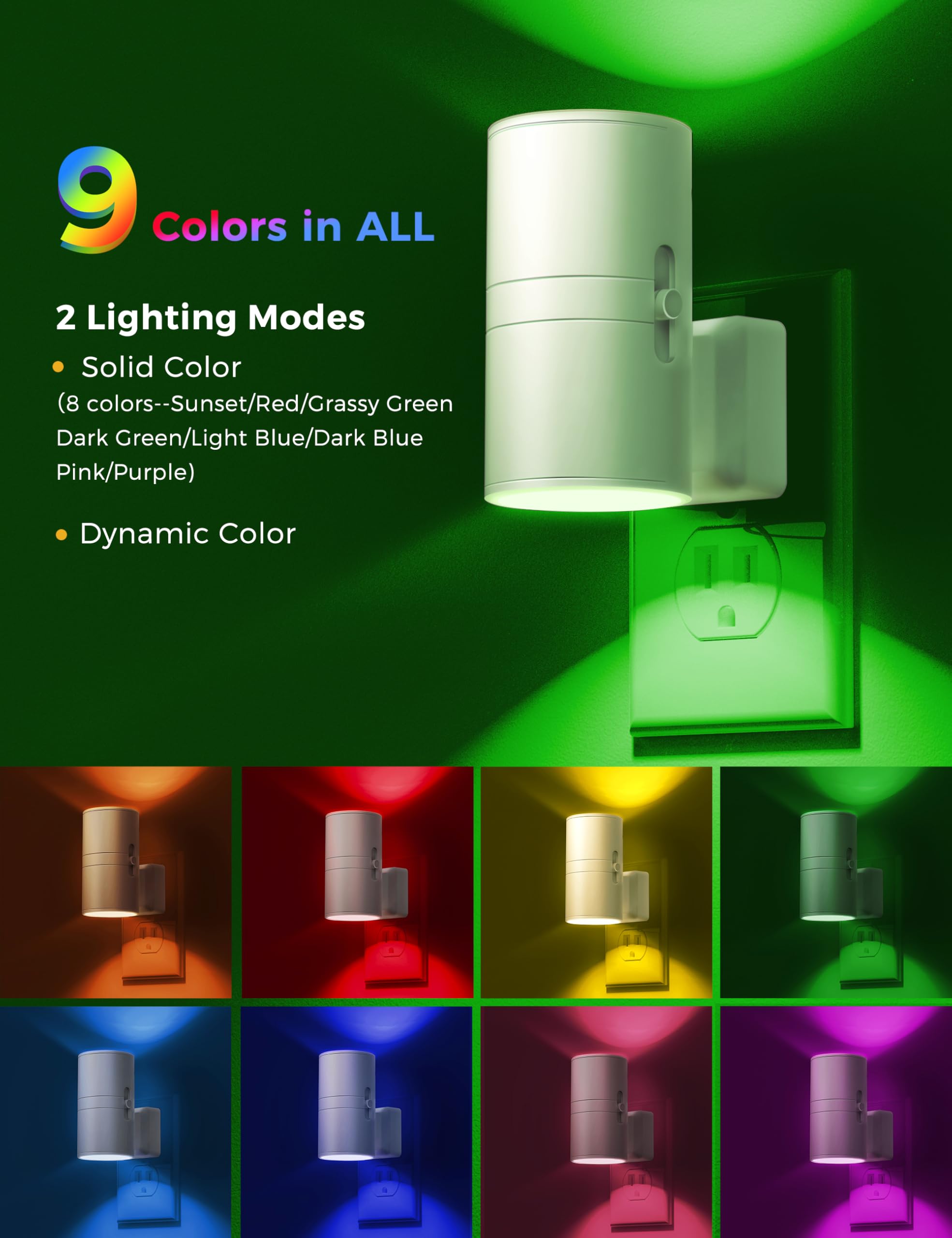 L LOHAS LED - Lot de 2 veilleuses RVB à changement de couleur avec capteur de lumière, décoration d'intérieur pour cadeaux de vacances, couloir, chambre d'enfant, Noël, Halloween