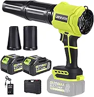 Soprador de folhas sem fio com 2 baterias e carregador, sopradores elétricos para cuidados com o gramado e jardim, sopradores de licença alimentados por bateria de 21 V 4000 mAh, soprador