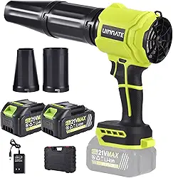 Soprador de folhas sem fio com 2 baterias e carregador, sopradores elétricos para cuidados com o gramado e jardim, sopradores de licença alimentados por bateria de 21 V 4000 mAh, soprador
