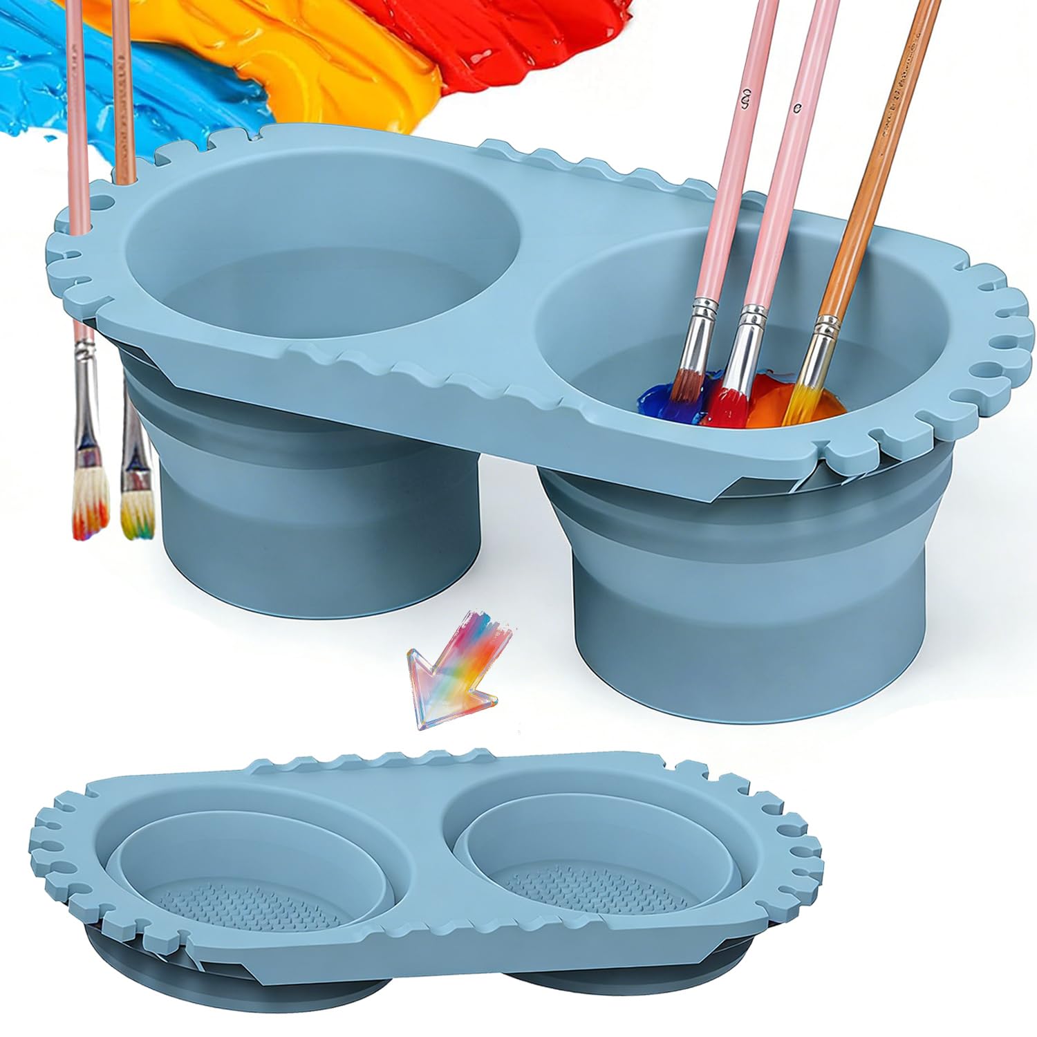 Kunbbeur Blue Collapsible Paint Brush Rinser, Paint Brush Cleaner, Silicone Paint Brush Washer, Water Pot For Painting Travel For Acrylic, Oil Painting, Acrylic Paint Brush Cleaner, Artists Outdoor Paint Tool