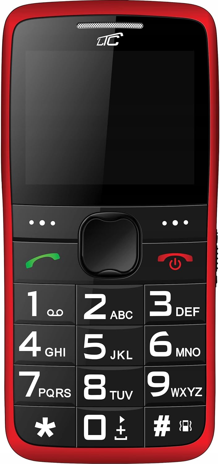 Davant view of the LTC MOB20RED senior phone, showing the large keypad and display.