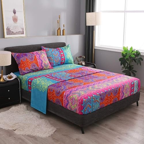 Pangzi Bohemian Retro Bedding Sheet Set,Boho -1 Fitted Sheet, 1