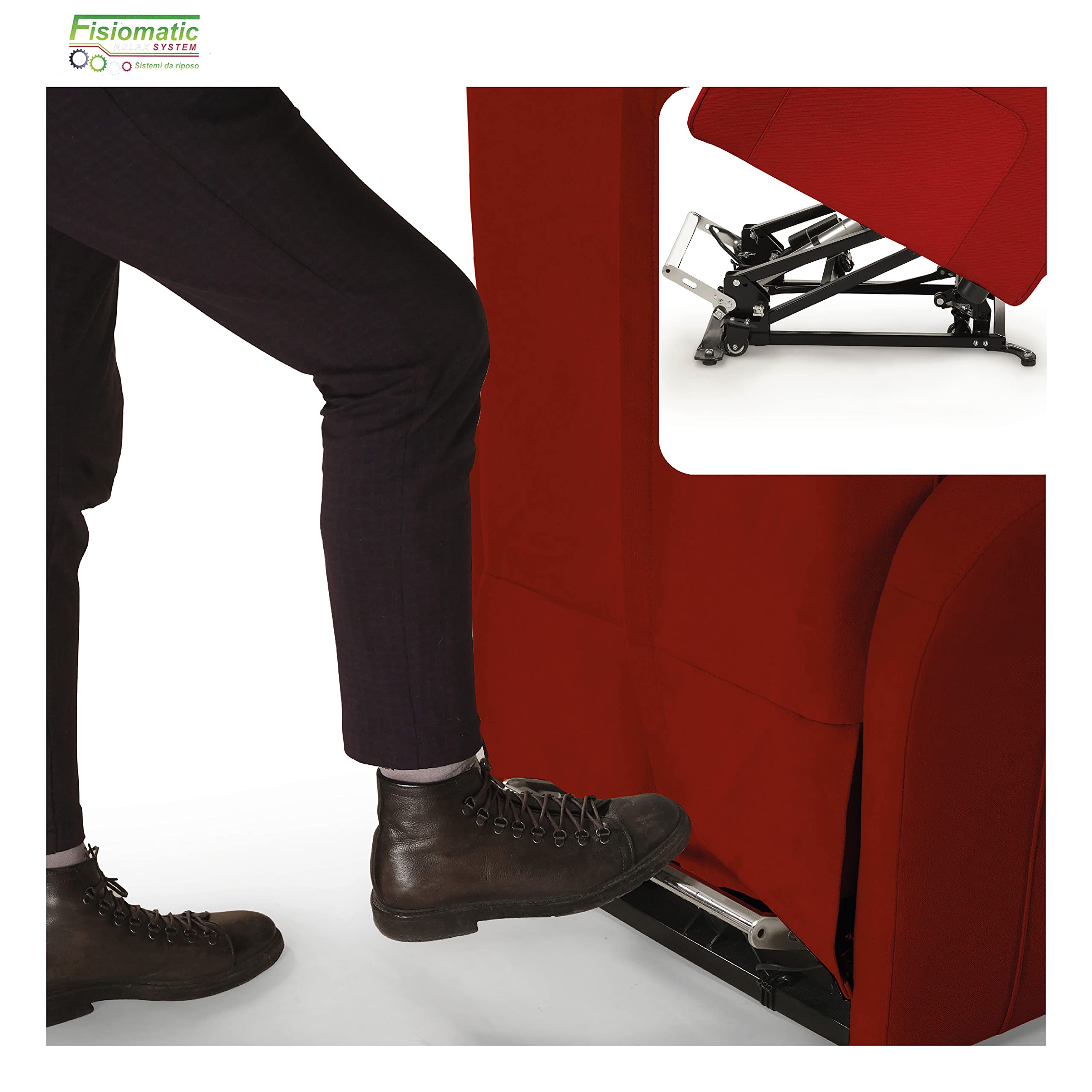 Fisiomatic® - Poltrona elettrica reclinabile - 2 motori indipendenti – Poltrona Anziani Made in Italy – Passaggio porte – Poltrona relax alzapersona – Mod.Chloe (Red)