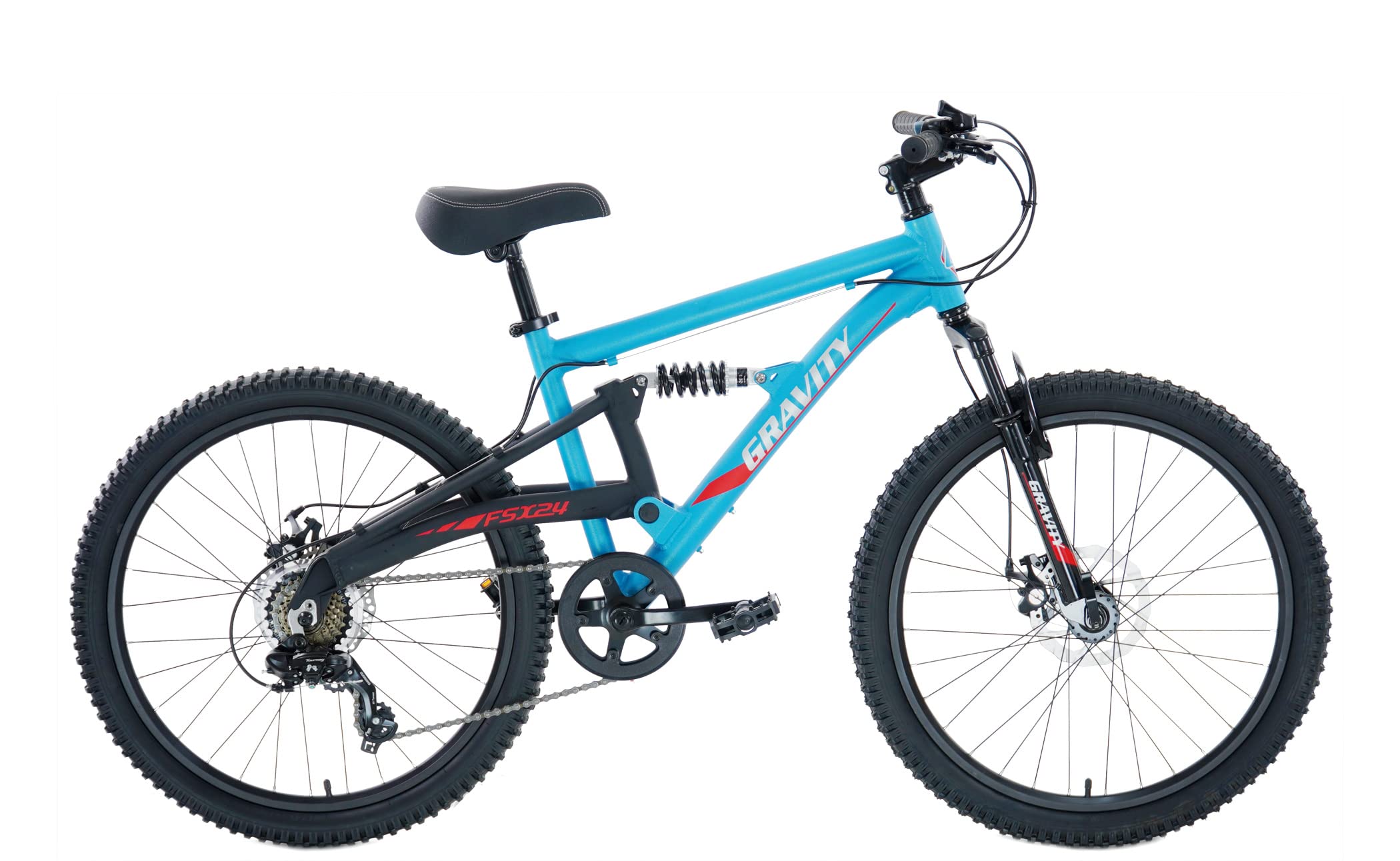 Gravity FSX 24 24 Inch Wheel Mountain Bike Full Dual Suspension 7 Speed Bicycle