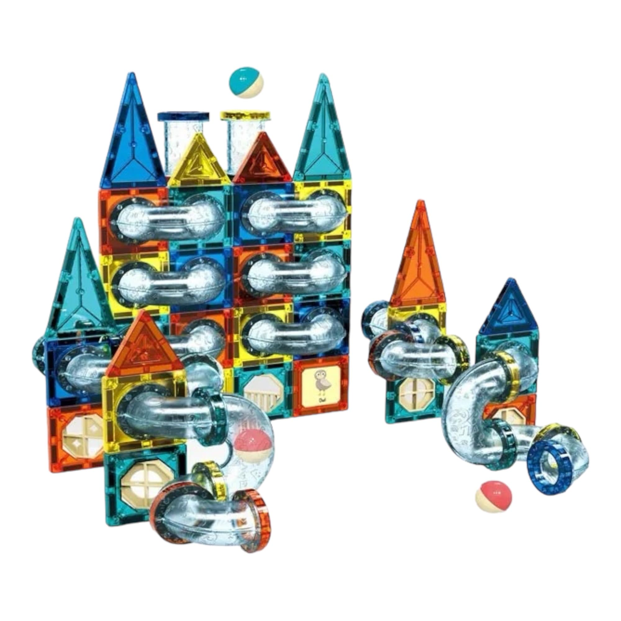 TWOW [168-Pcs] STEM Magnetic Building Blocks and Train Set - Educational Magnet Toys for Kids Ages 3+ | 3D Pipeline Playset with Colorful Tiles for Creative Learning, Construction & Development