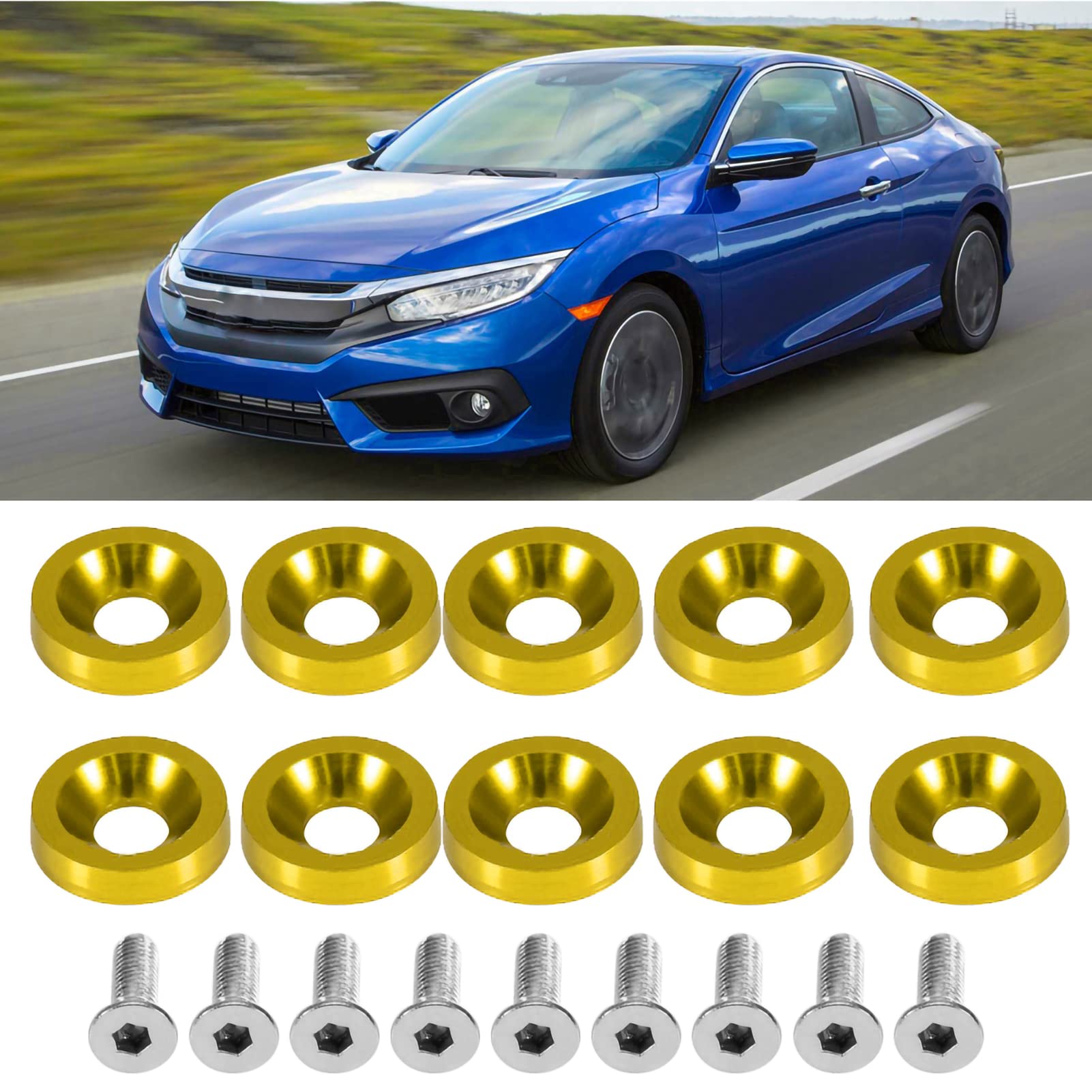 Car M6 Screw zestaw gazowy, śruba do modyfikacji License Plate Frame Decoration Screw (złoty)