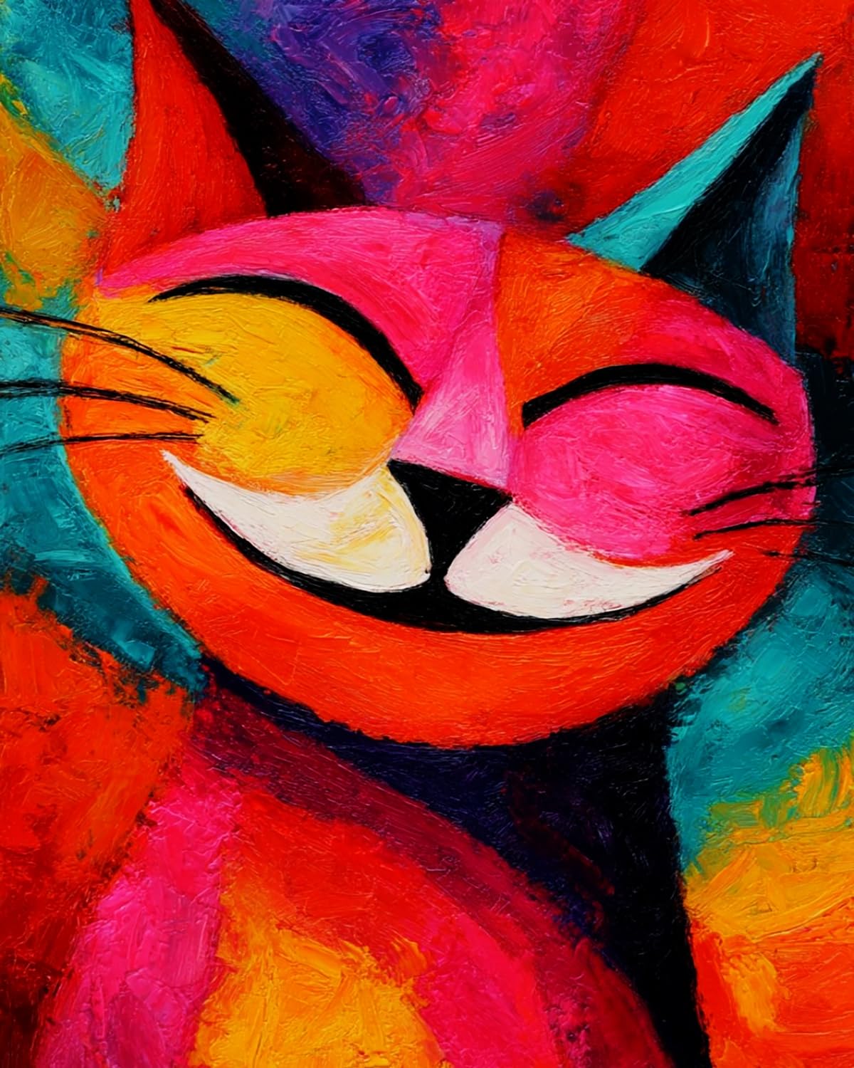 Liubaishi Multicolour Paint By Numbers For Adults, Rainbow Laughing Cat, 40X50 Cm Acrylic Canvas Kit With 3 Brushes