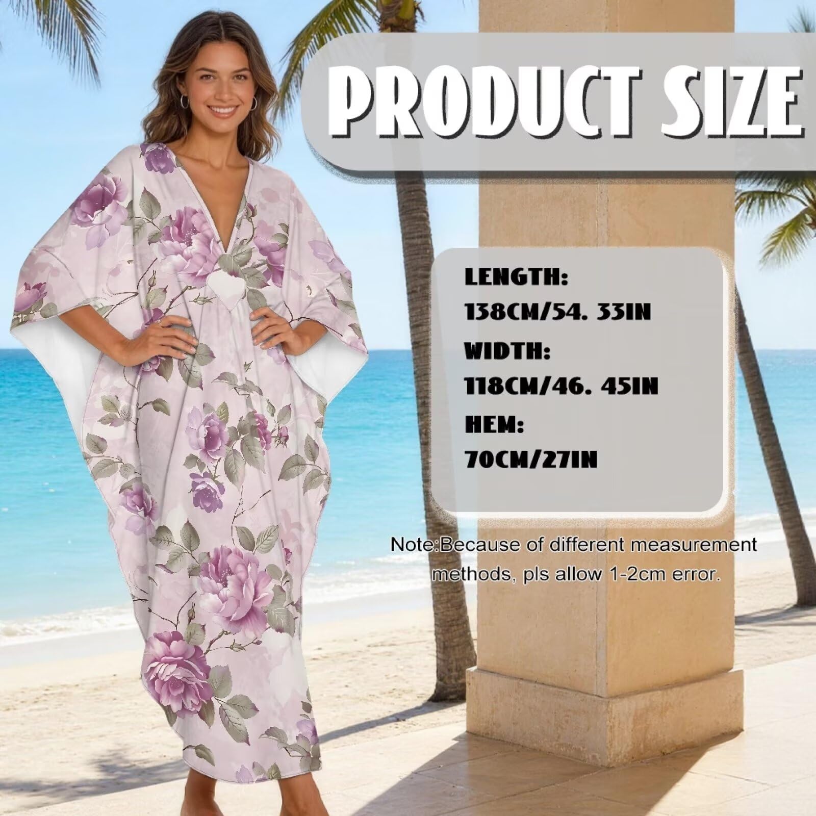 Xoenoiee Damska sukienka kaftan plus size dekolt w serek rękaw nietoperz okrycie plażowe okrycie kąpielowe okrycie kąpielowe letnia sukienka kaftan
