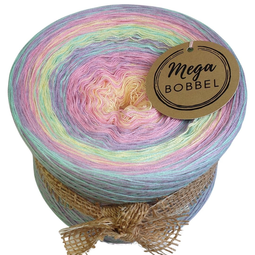 MegaBobbel*Strudel in Pastell*A503* (Außenfarbe: Pistazie+Erika) Farbverlaufsgarn - Lace Garn Bobbel Wolle zum Häkeln & Stricken - 50% Baumwolle/50% Polyacryl (4 fädig, 3750m)