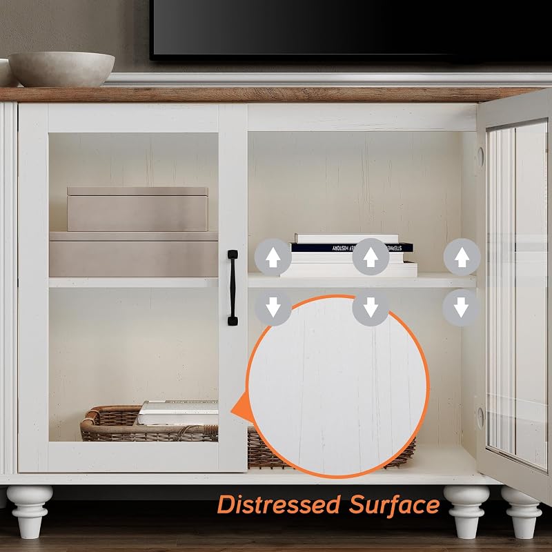 WAMPAT Entertainment Center with Bookshelves for TVs up to 65", Farmhouse Wall Unit TV Stand with Glass Doors, Media Console Table for Living Room, Bedroom & Home Theater, White image 5