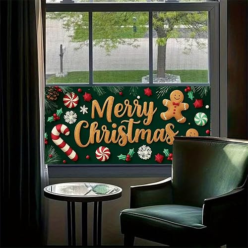 Miniatura 2 de Gingerbread - Cubierta de ventana de vinilo estático de Navidad de PVC, hoja de vidrio de privacidad de 39.3 x 17.7 pulgadas, panel decorativo,