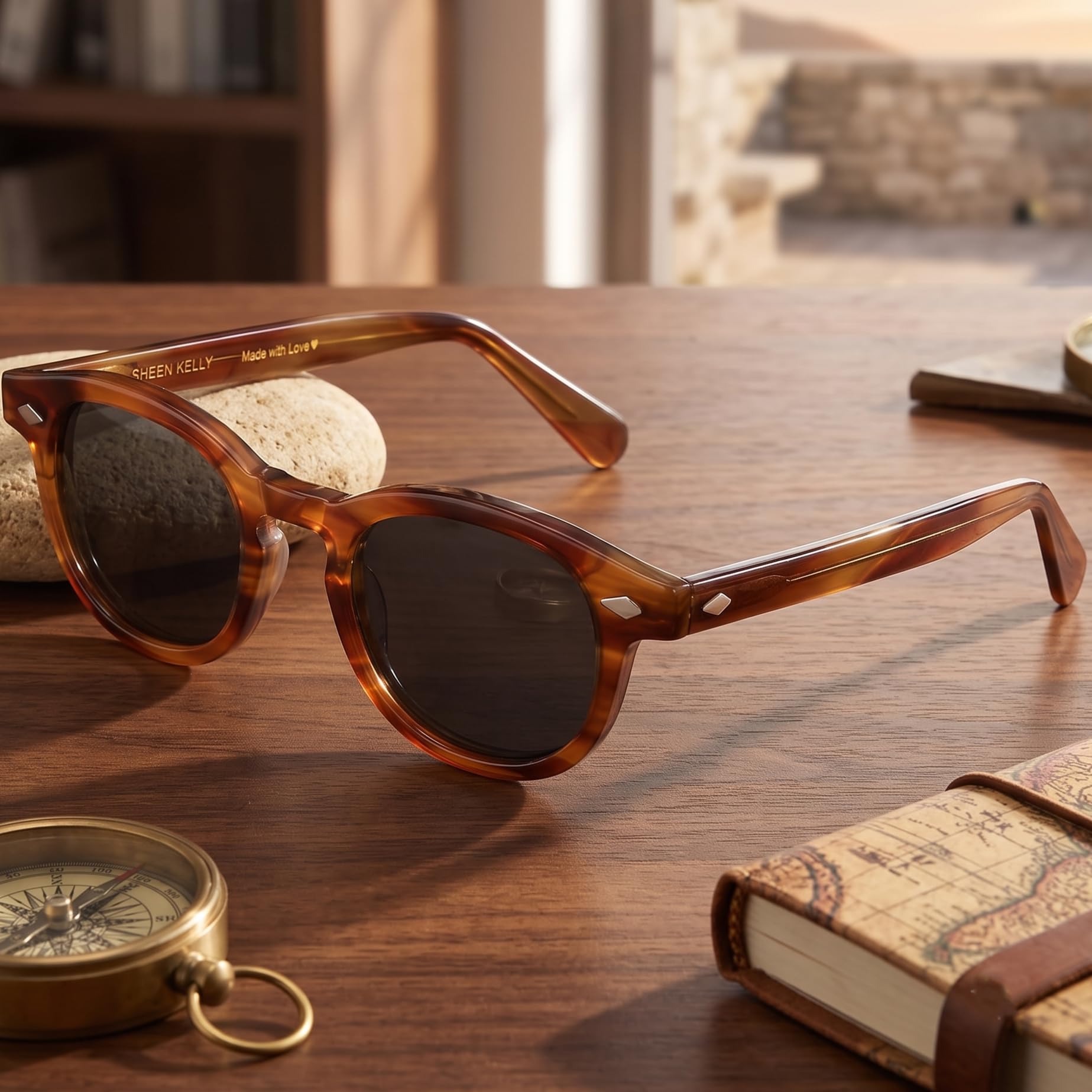 SHEEN KELLY Occhiali da sole Ovali Polarizzati Retro in acetato da uomo e da donna con lenti rotonde blu