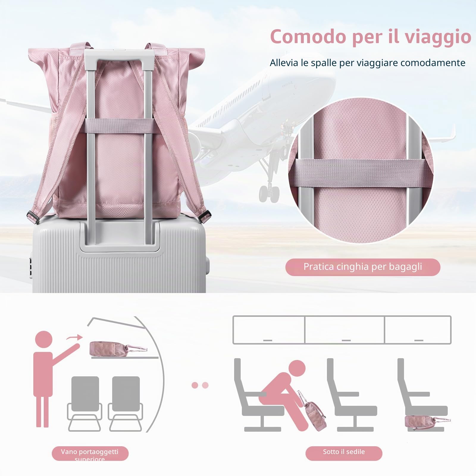 Zaino Pieghevole 2 In 1 Convertibile in Nylon Leggero per Donna Uomo Viaggio Città Sportivo, Borsa a Mano Versatile, Casual Daypack 21.9L, Rosa mirtillo