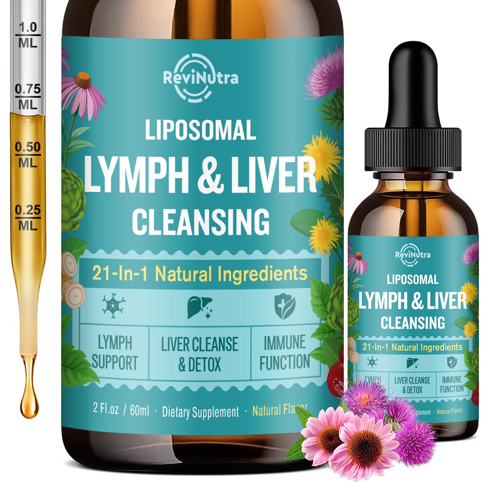 Liposomal Lymphatic Drainage Drops, Liver Cleanse Detox & Repair Liquid Supplement with Milk Thistle, Dandelion, Burdock Root & Echinacea - Lymph & Liver Detox, Antioxidant, Natural Flavor 2 Fl Oz Natural 2 Fl Oz (Pack of 1)