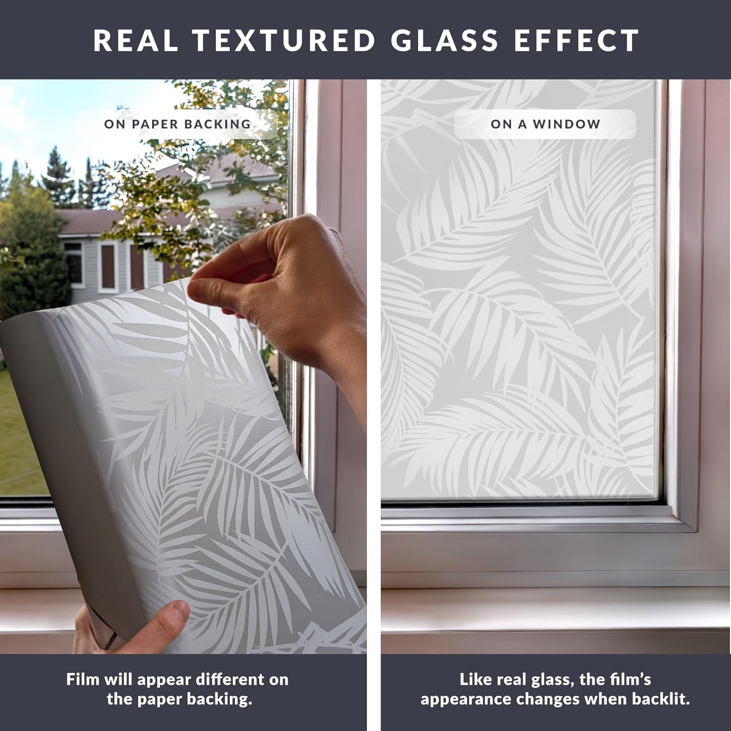 Etched Palm Sidelight Window Privacy Film by Artscape - Decorative Frosted Glass Design, Static Cling, Full Coverage Privacy, Light Control, Water-Applied Installation, Made in USA - 12 x 73 Inch