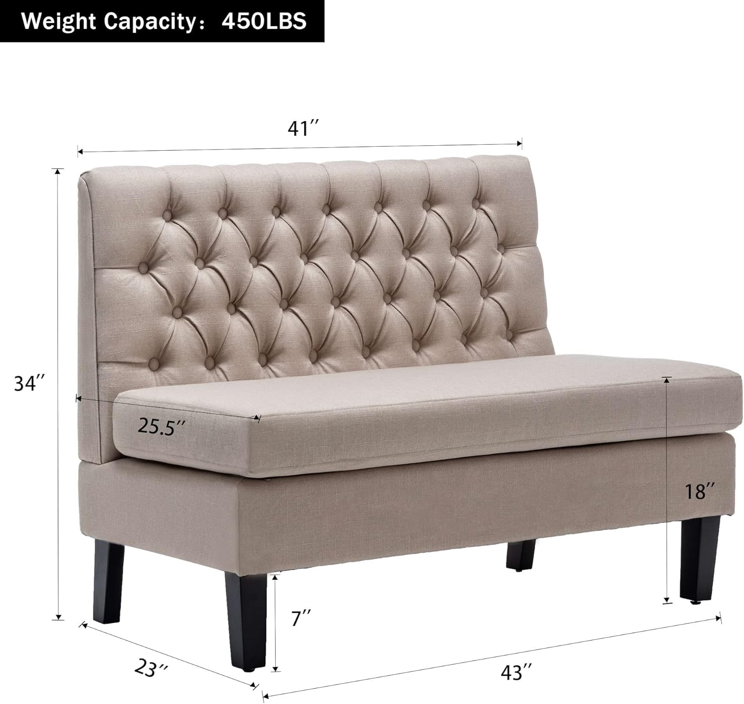Andeworld Modern Tufted Button Back Upholstered Loveseat for Dining Room Hallway or Entryway Seating (Khaki)