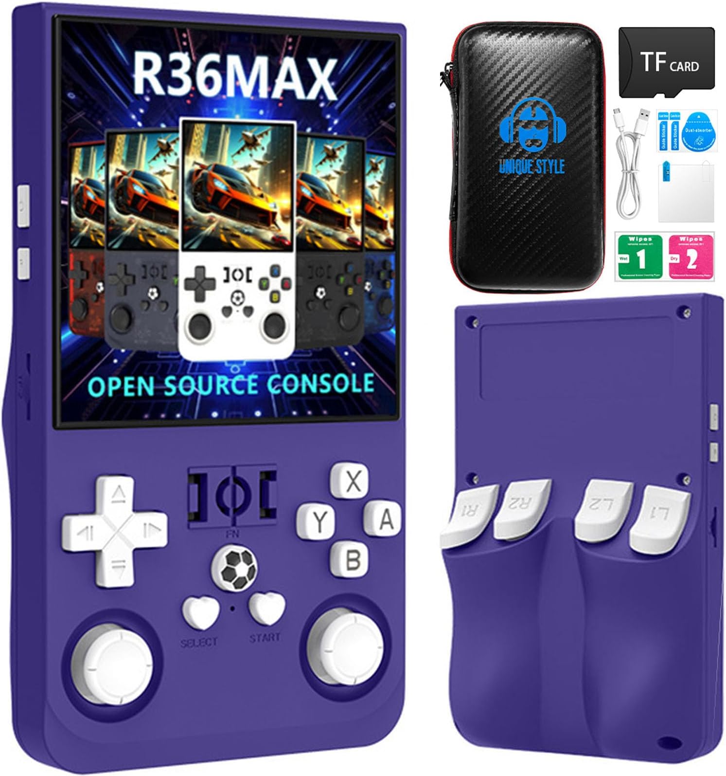 - R36MAX Retro Handheld Game Console, 4.0 Inch 720x720 IPS Screen, Built-in 18000+ Classic Game,4000mAh Battery Portable Retro Gaming Console (Blue1, 64GB)