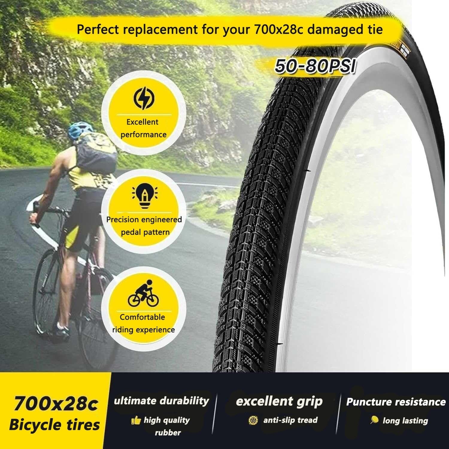 2PC 700/28c Opona Clincher z 700-28c 60TPI 120PSI Odporna na Przebicia Odporna na Zużycie Brązowa Ściana 700 28c Opona do Roweru Szosowego
