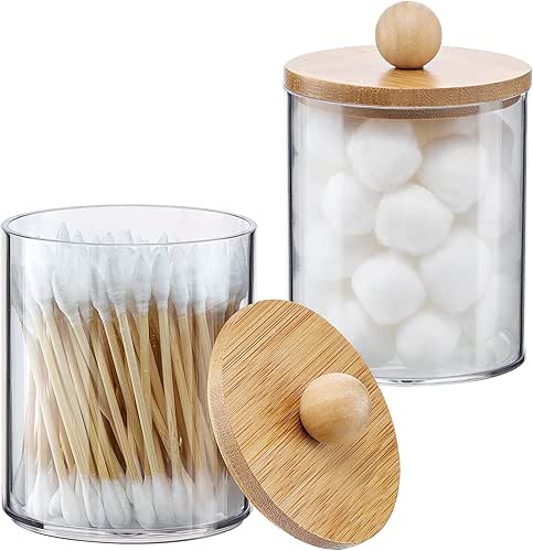 2 Pack Qtip Holder Dispenser with Bamboo Lids - 10