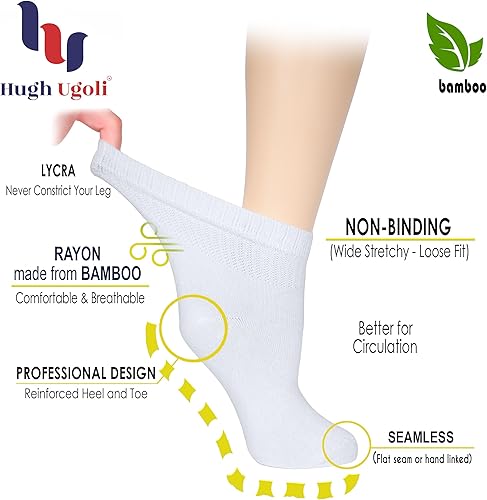 Miniatura 2 de Hugh Ugoli Calcetines de bambú para diabéticos para mujer, súper suaves, sin costuras, sin ataduras, anchos, de ajuste holgado y elásticos, 3 pares