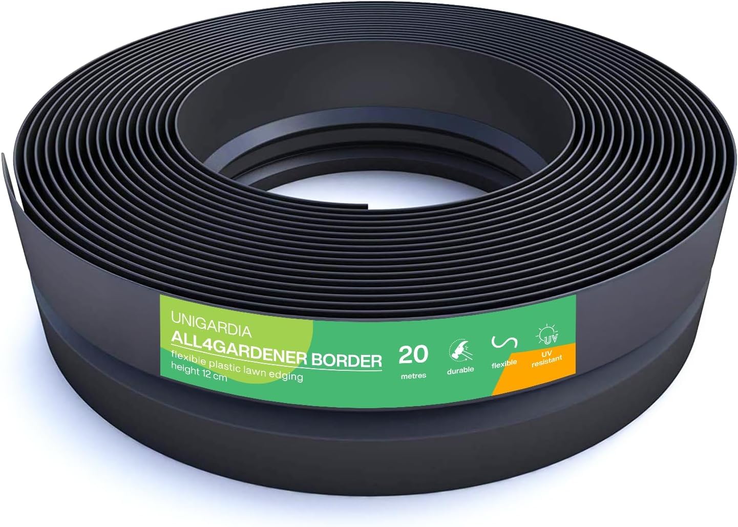 Flexible Borde de Jardín - Bordillo Escondido Plastico - Longitud 20 m (120 mm) - Instalación Simple, Flexibilidad Máxima, Suficientemente Fuerte, Made in EU - Borduras Jardín, Bordillos para Jardín