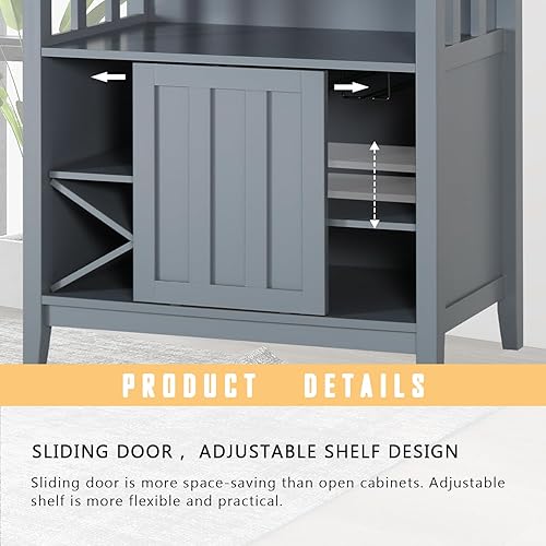 Miniatura 3 de LTMEUTY Aparador buffet - Armario de almacenamiento moderno, gabinete de bar de vino con puertas de cristal, mesa de consola, estación de café, para