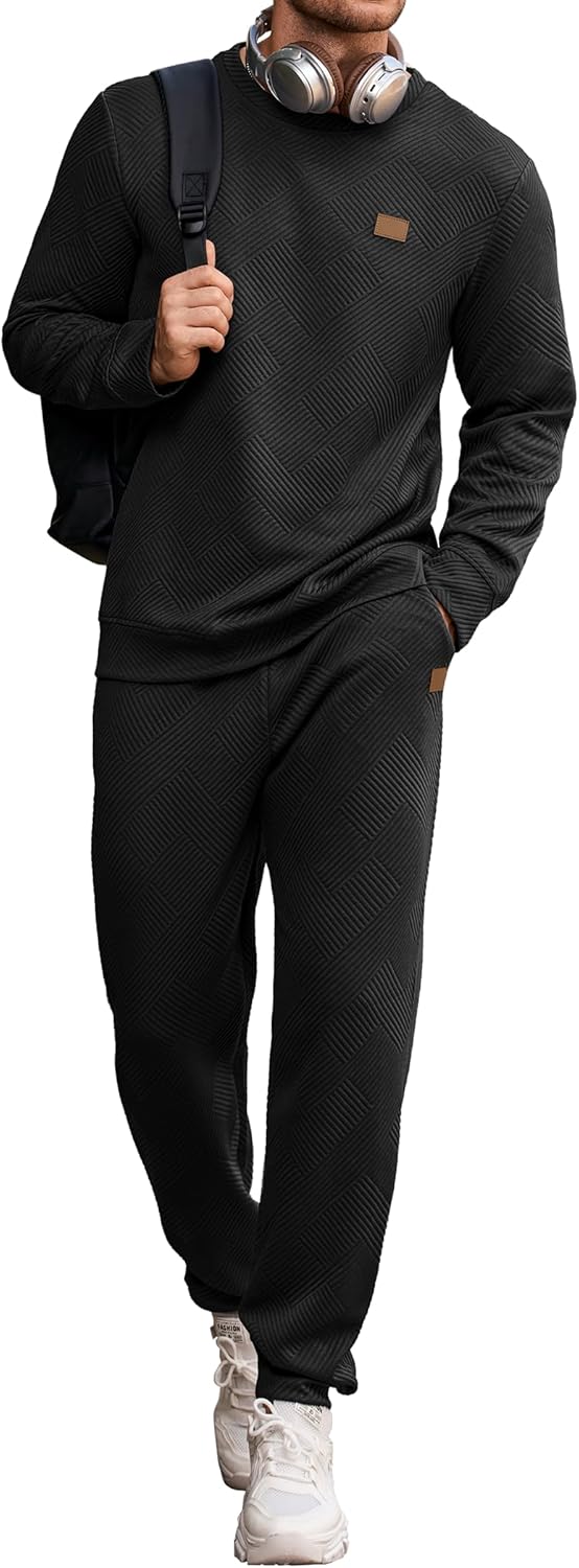 Vssjavun Mens Sweatsuits 2 Piece Set Long Sleeve Jacquard Sweatshirt Jogging Sweatpants Tracksuits Vssjavun Mens Sweatsuits 2 Piece Set Long Sleeve Jacquard Sweatshirt Jogging Sweatpants Tracksuits