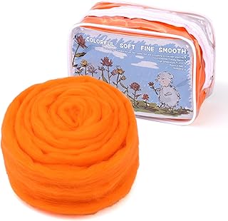 Wool Roving, 1.76oz Colored Natural Wool Roving Wool Felting Supplies Pure Wool Chunky with Storage Bag Wool for Needle Felting Wet Felting (Orange Color)