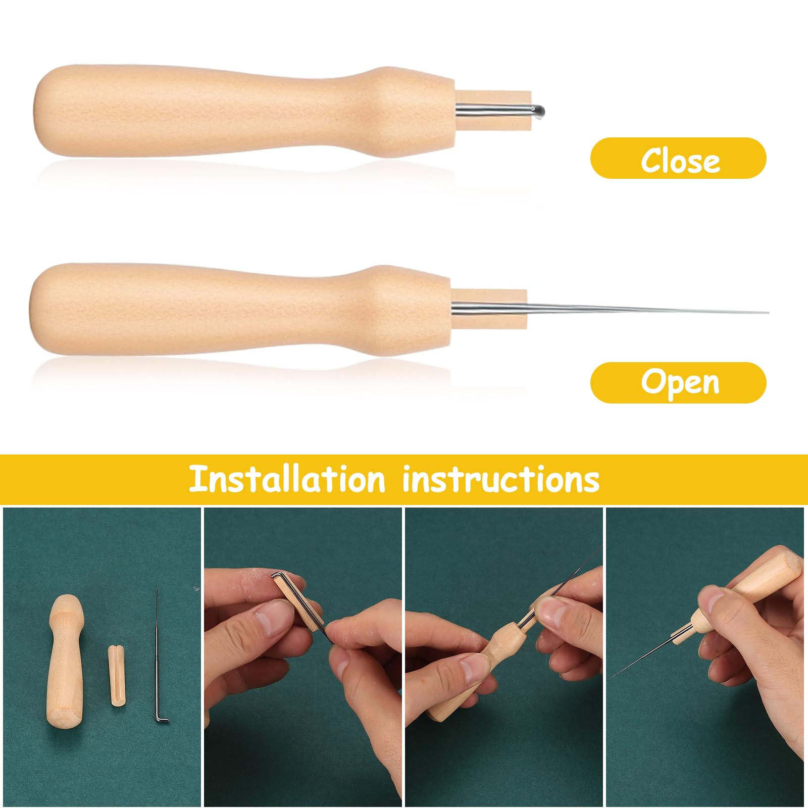 GG04965-aiguilles à feutrer en laine. 3 types pratiques. manche en bois lisse pour artisanat