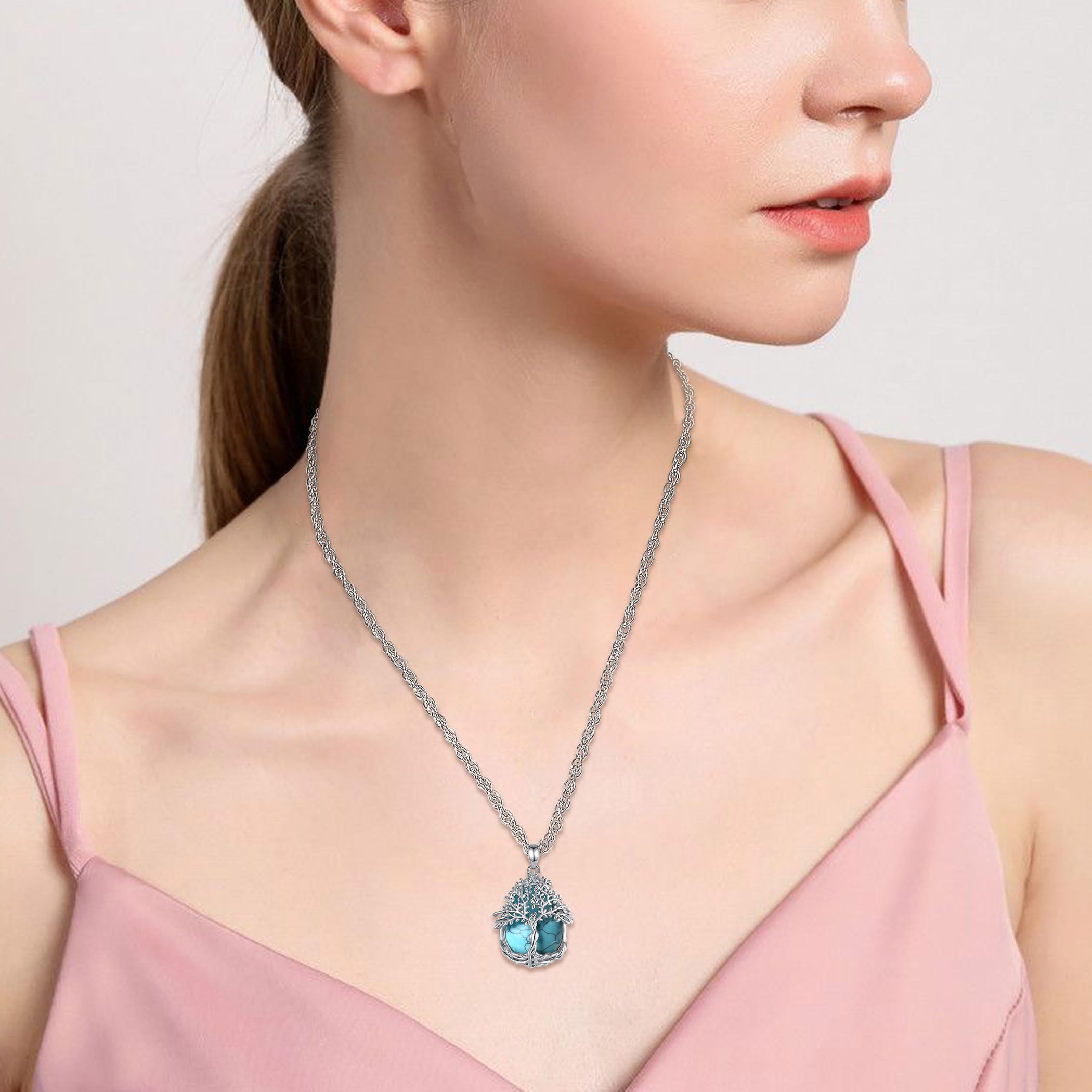 AEONSLOVE Collana Albero della Vita Donna con Cristallo, Ciondolo Albero della Vita con Pietra di Luna Ossidiana Collana Ametista Turchese Malachite Gioielli Pietre e Cristalli