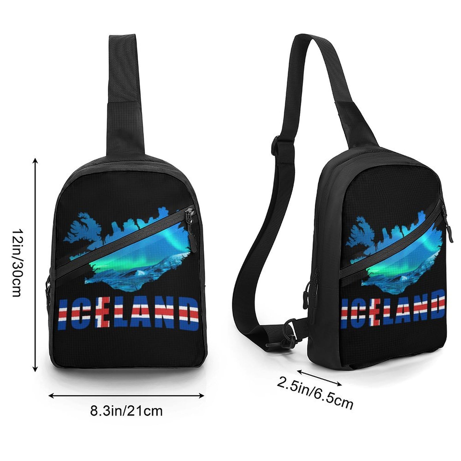 Iceland Flag Map Northern Lights Chest Bag Foldable Crossbody Unisex Pack Travel Hiking Adjustable Shoulder Straps Sling Bags