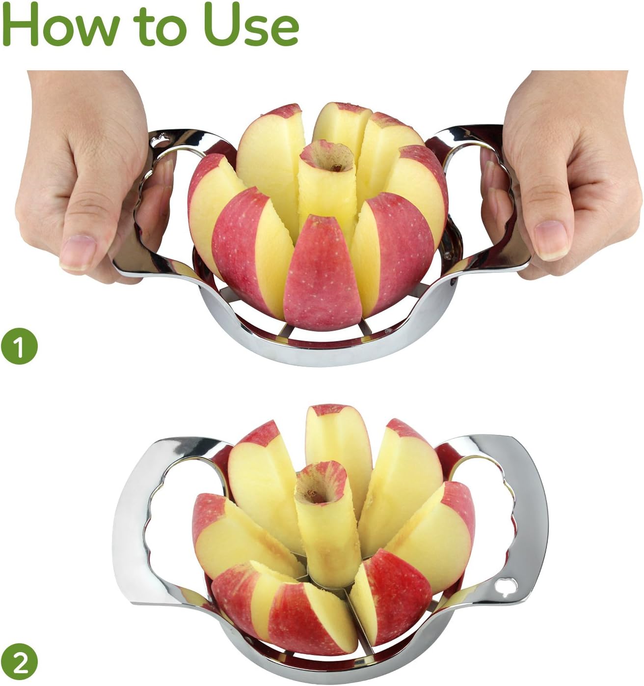 Apple Slicer, 8 Slices Stainless Steel Apples Cutter and Corer, Heavy Duty Fruit Cutting Tool, Divider for Pears, Potatoes Up to 4 Inches