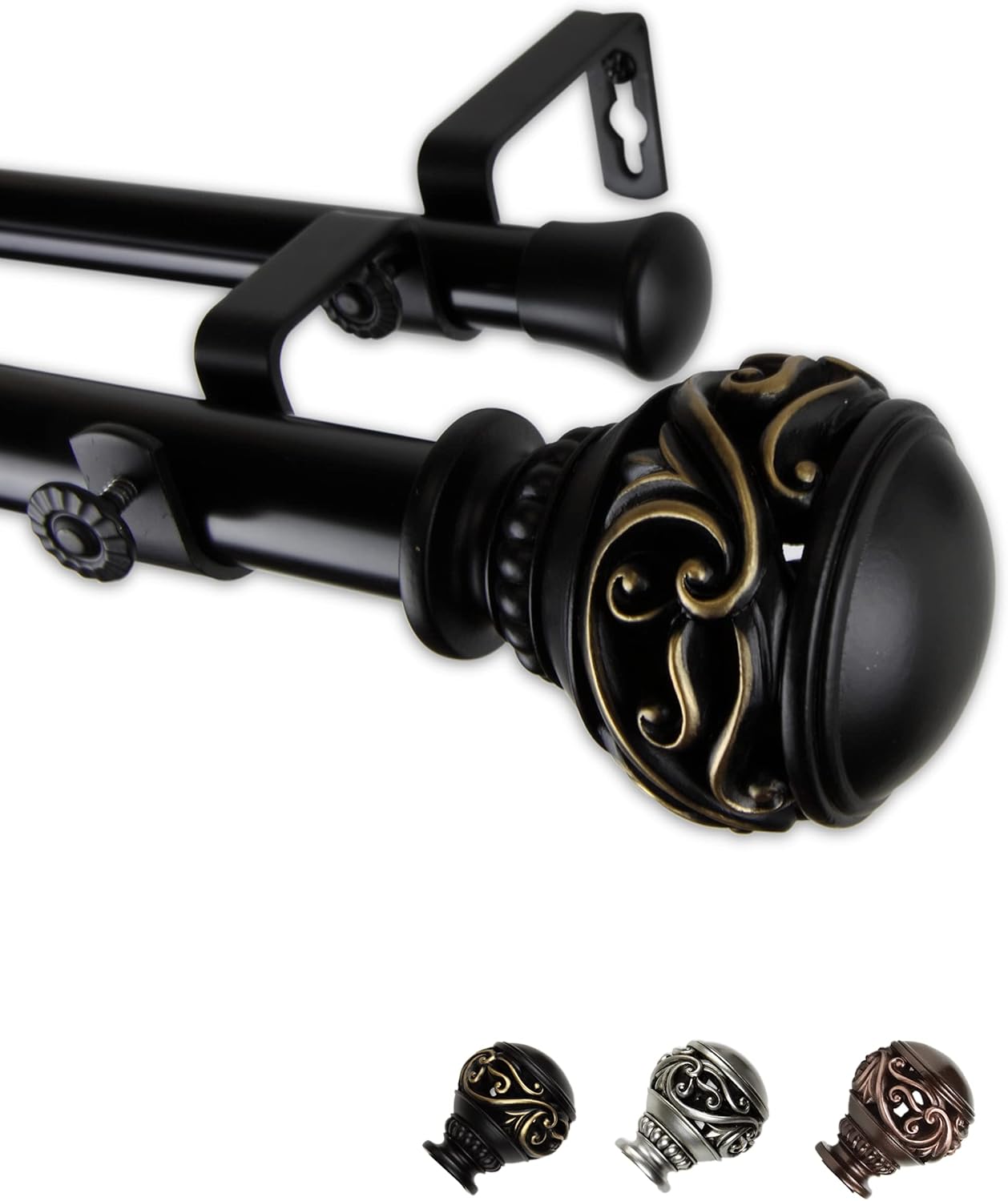 Medor 1" Double Curtain Rod 28-48 inch - Black