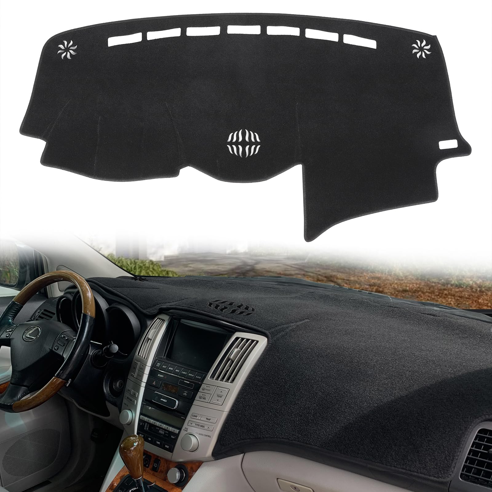 HanLanKa Dashboard Cover Dash Cover Mat Pad Compatible with 2004-2006 Lexus RX330,2007-2009 RX350, 2006-2008 RX400h in Black with Center Speaker Holes