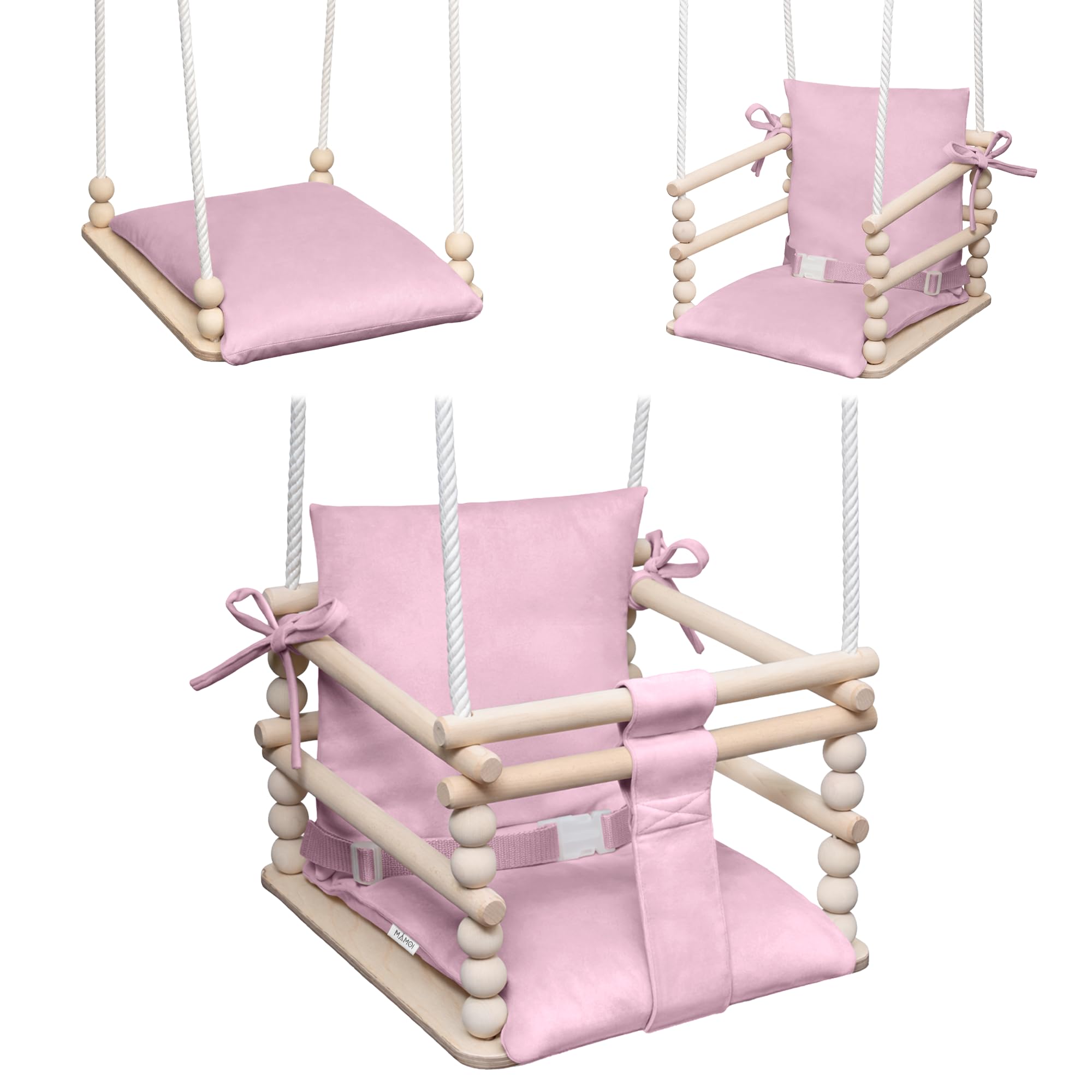 MAMOI® Columpio para bebés 3 en 1 + Cinturón de Seguridad | 190-260cm Ajuste de la Altura del Techo | Columpio para niños Interior Exterior | 100% Eco | Hecho en la UE