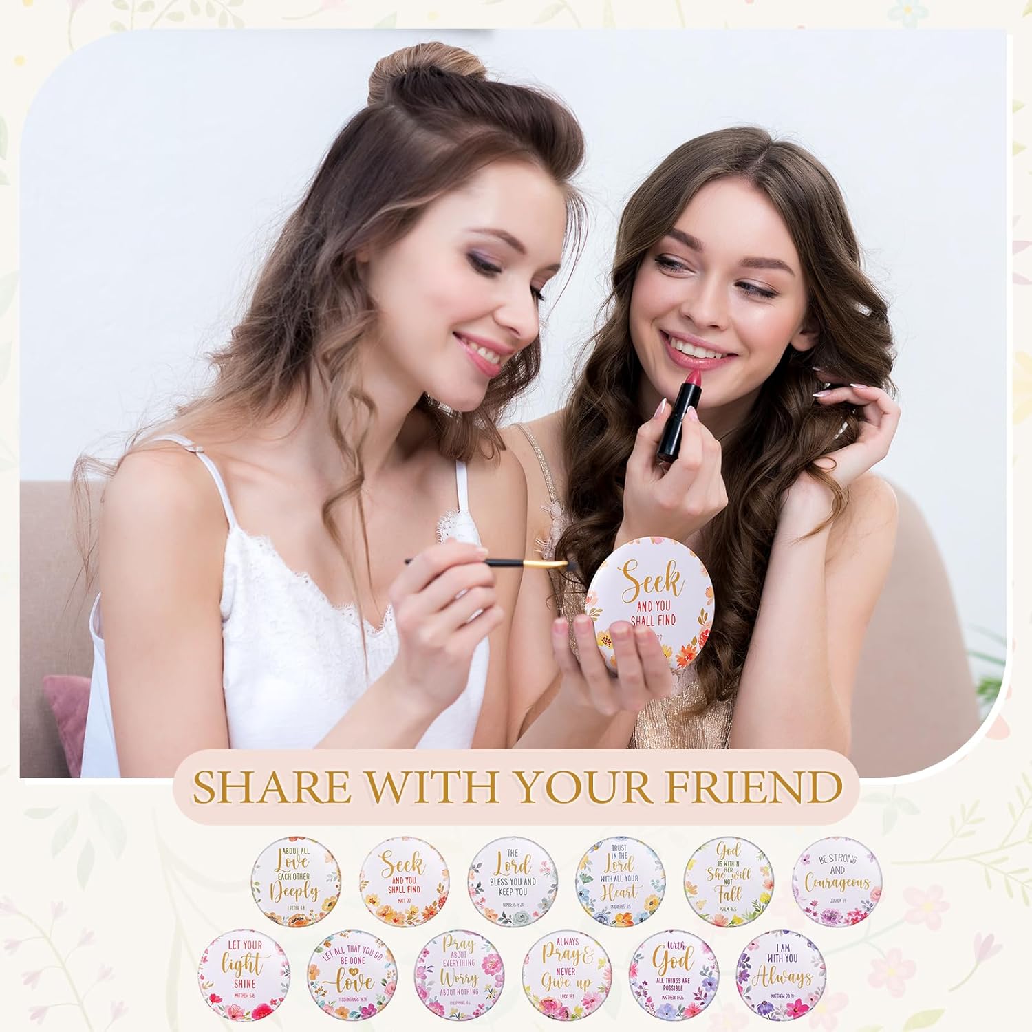 Geelin 48 Pcs Christian Compact Mirrors Christmas Bulk Gifts Floral Bible Verse Mirror for Women Portable Pocket Purse Makeup Mirror Inspirational Religious Group Gift for Sunday Church Party Favors - Image 6