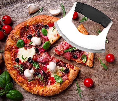 Miniatura 4 de Mezzaluna - Picador de ensalada, cuchillo mezzaluna de acero inoxidable, cortador afilado con cubierta de protección, cortador de verduras para