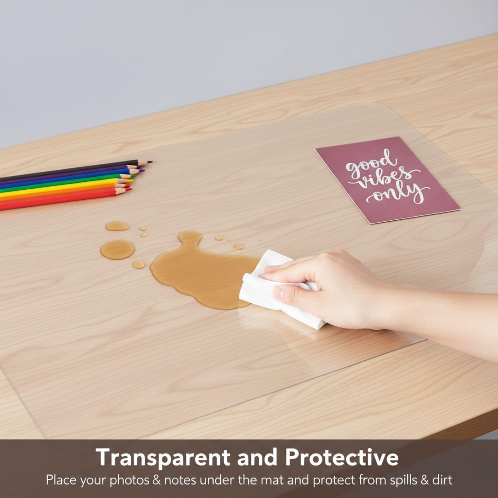 PVC-Transparente Tischunterlage, Rutschfeste Abgerundete Ecken Schreibunterlage, Wasserdichte Schreibtisch Unterlage 1.5mm, Schreibtischunterlage Transparent, Für Büro Zuhause(160cm x 200cm)