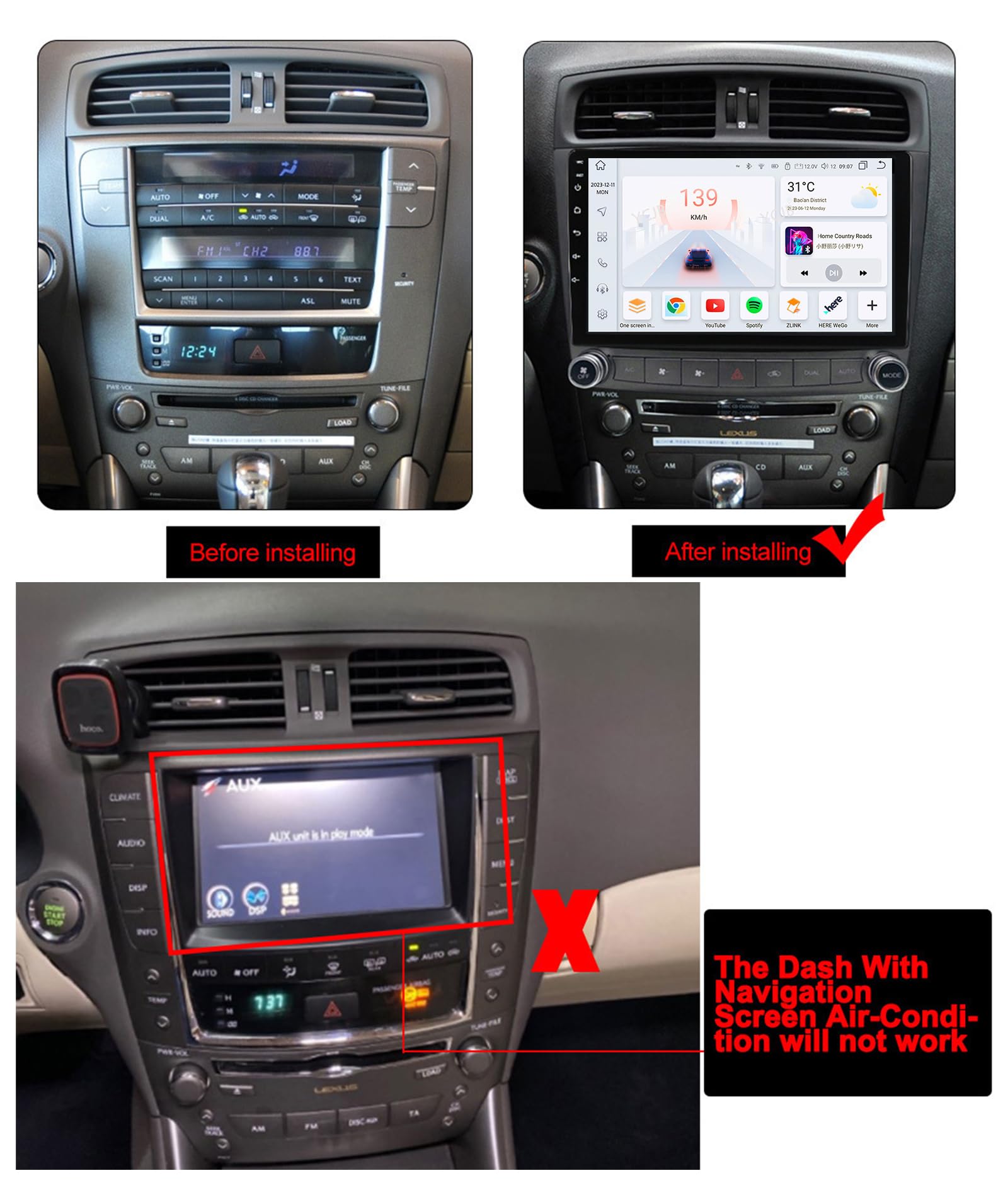 LEXUS RC前期用 社外ナビ フル画面 CarPlay 日本車用 LEXUS RC前期用