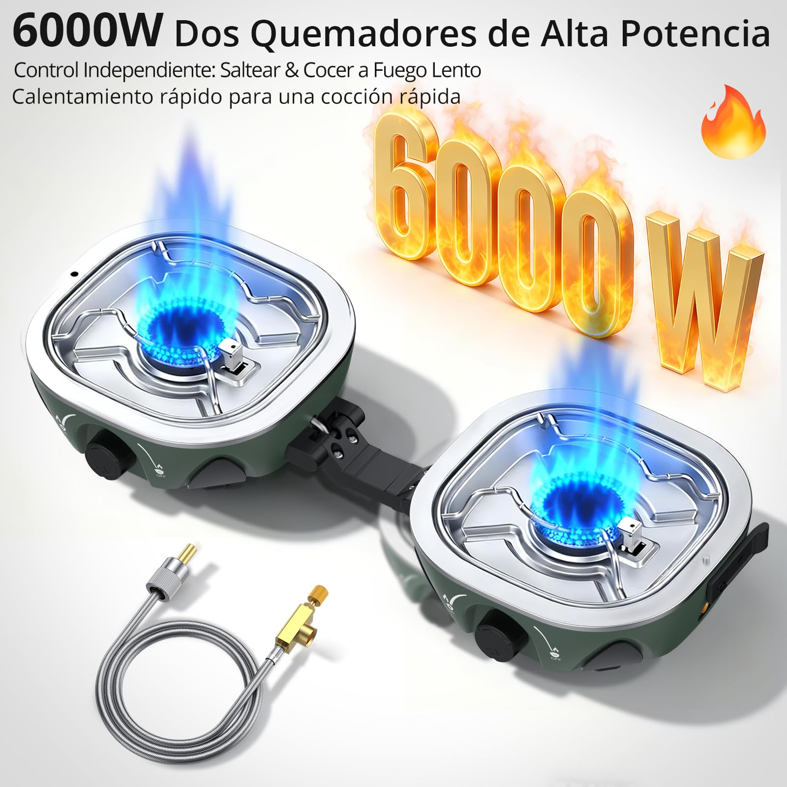 Anbte Hornillo de Camping de 2 Fuegos,2x3 kW, Cocina Portátil de Gas | Quemadores Ajustables, Plegable y Ligero, para Acampadas, Cocina al Aire Libre y Situaciones de Emergencia