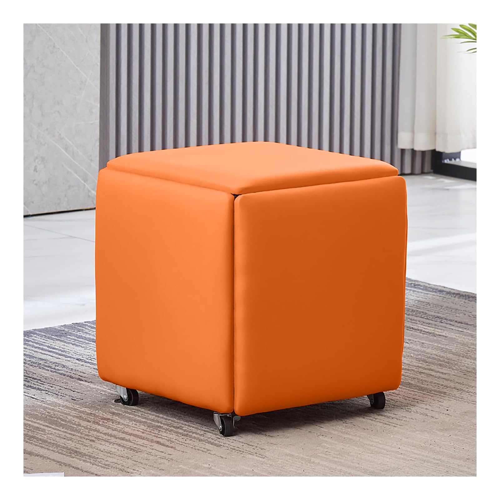 Tabouret cube 5 en 1 gain de place orange pour petit salon
